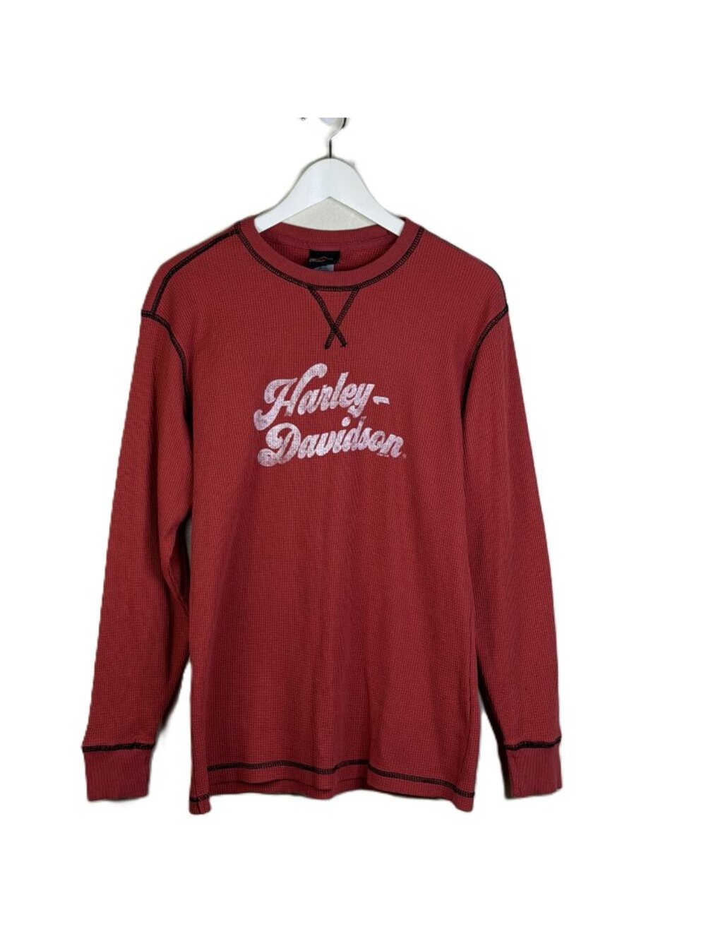 Harley Davidson Women's Red Long Sleeve Waffle Knit Top, Wild Horse Bend OR, XL